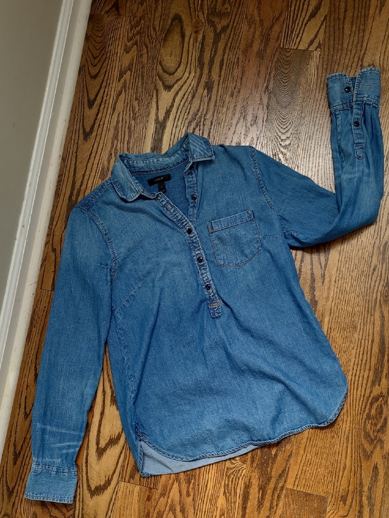 J. Crew Tops - J. Crew Light Blue Denim Popover Shirt Size 2